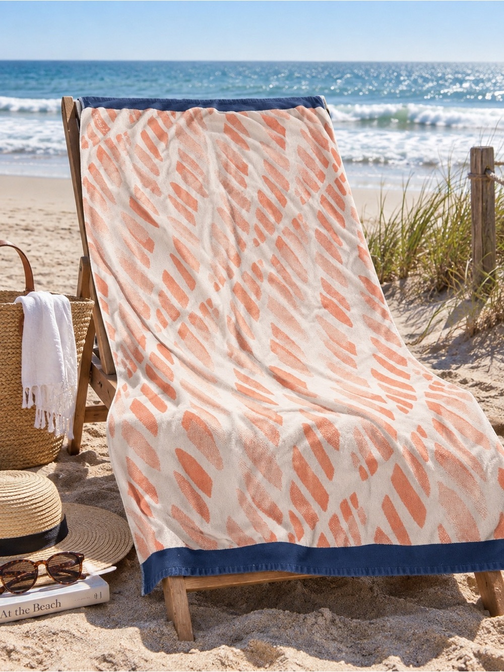 SFERRA Made in Italy Beach Towels Set 2 Coral Navy Cotton 34x63 Luxury